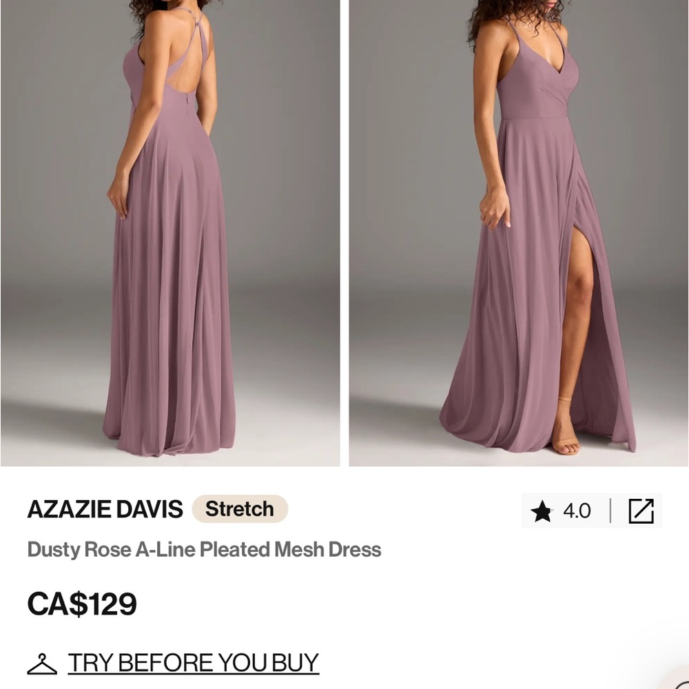 Azazie Davis Dusty Rose A-Line Pleated Mesh Dress *NEVER WORN*